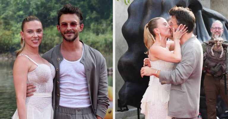 Scarlett Johansson e Jonathan Bailey celebram amizade com beijo em evento